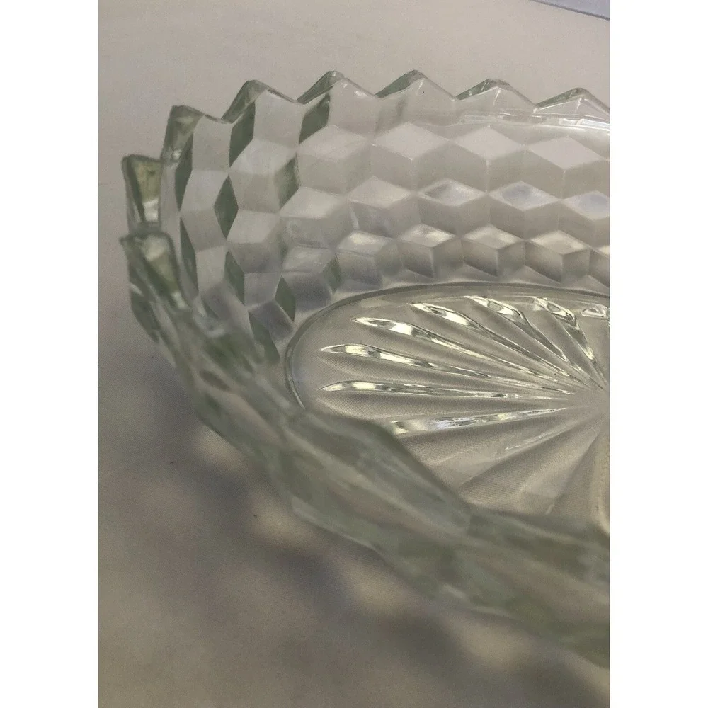Vintage Bowl Clear Glass Starburst Etched Spiked Edges 9.5 x‎ 5
